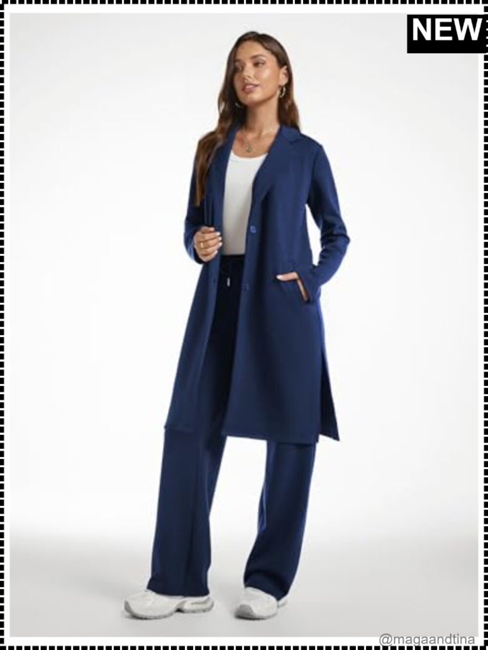 Women's 2 Piece Rayon Blend Cardigan Pea Coat & Wide Leg Pants Set Loungewear